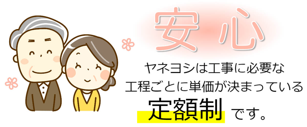 ヤネヨシは工事に必要な工程ごとに単価が決まっている定額制だから安心